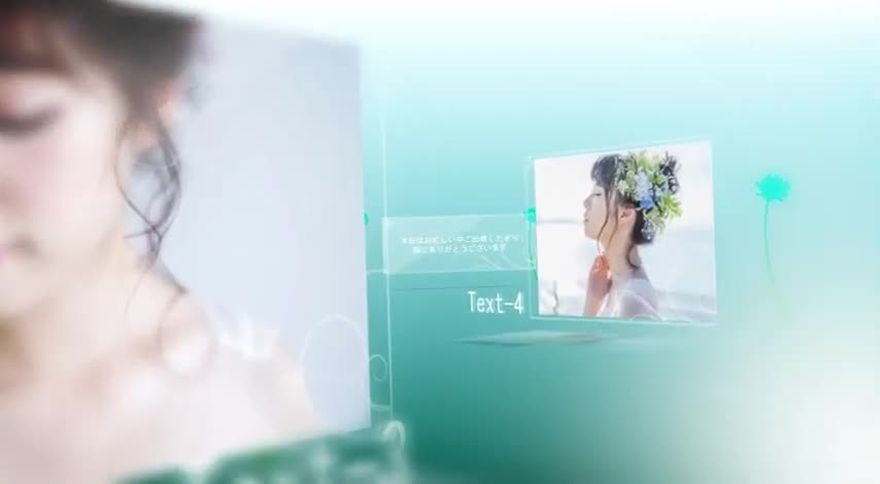 ライトグリーンとブルーの明るい背景に、細い線の花のシルエットが浮かぶシーン