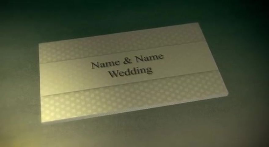 アンティーク調の絵本の表紙が開くように「Name & Name Wedding」のタイトルが現れるシーン