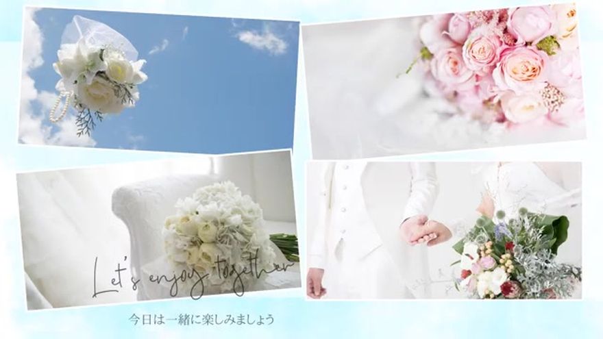 二人の思い出の写真をテンポよく見せるシーン