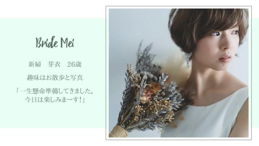 新婦の写真とプロフィールテキストが表示されるシーン